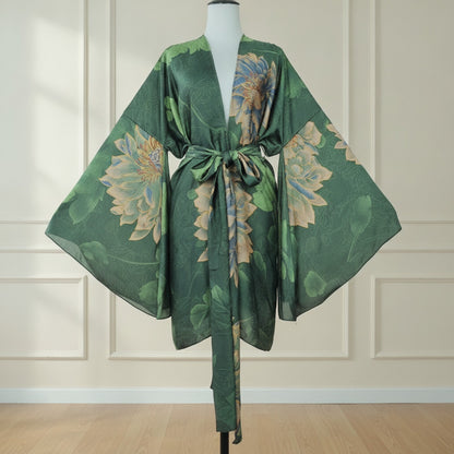 Kimono Court Fleuri Femme - Style Kaftan Léger