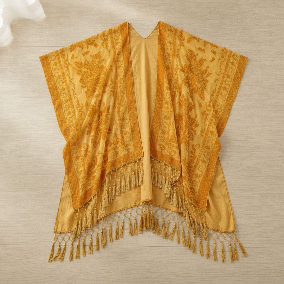 Kimono Court Fleuri Transparent Femme WeHello - Nylon & Velours