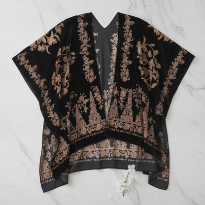Kimono Court Fleuri Femme en Nylon et Velours - WeHello