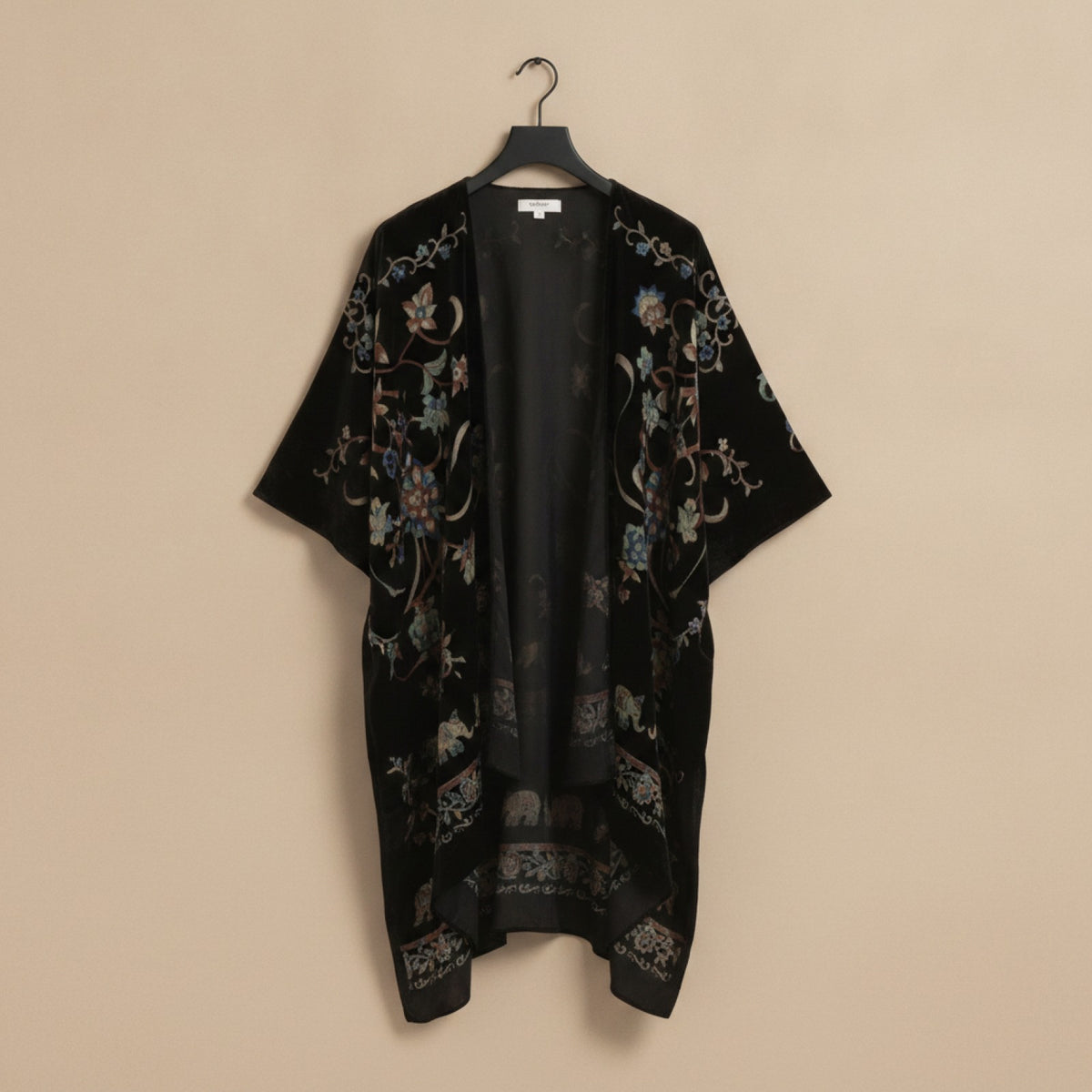 Kimono Court Fleuri en Nylon et Velours pour Femme