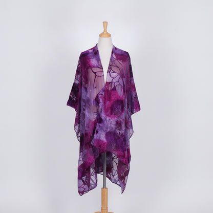 Kimono Court Fleuri en Nylon et Velours - WeHello