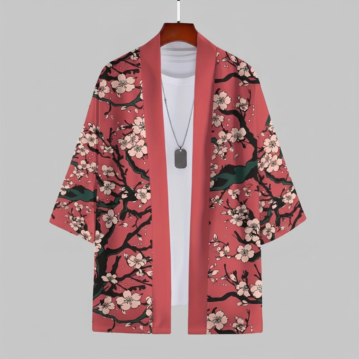 Kimono Court Homme Polyester Manches Trois-Quarts Style Traditionnel Asiatique