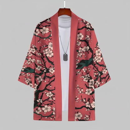 Kimono Court Homme Polyester Manches Trois-Quarts Style Traditionnel Asiatique