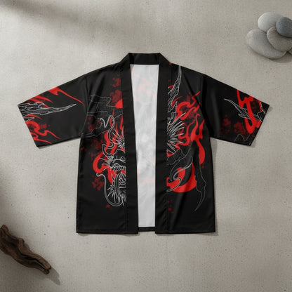 Kimono Court Homme Polyester Manches Trois-Quarts Style Asiatique