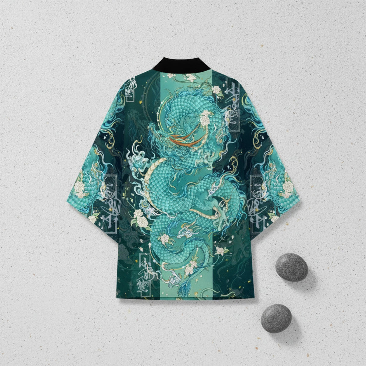 Kimono Court Homme Style Japonais Dragon Vert Polyester