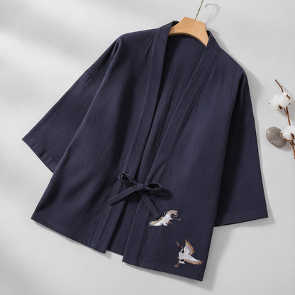 Kimono Court Homme Casual Printemps/Été en Coton et Lin