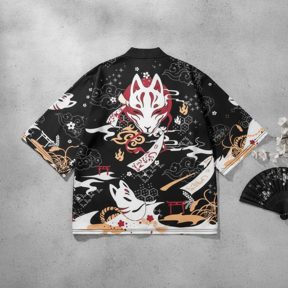 Kimono Court Homme Léger Motif Japonais Polyester Élasthanne