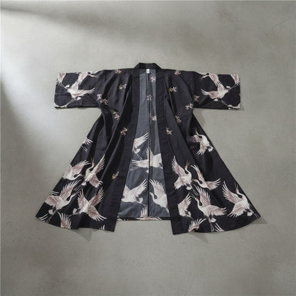 Kimono Court Polyester Motif Japonais Noir - EASTQUEEN