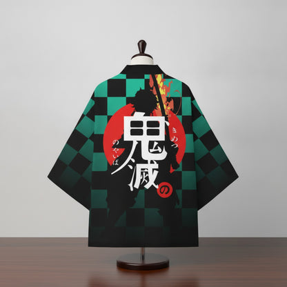 Kimono Court Mixte Polyester Style Asiatique - Noir et Vert