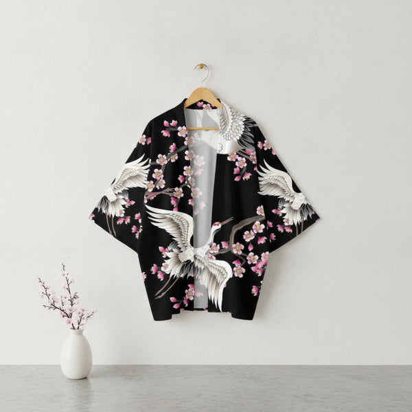 Kimono Court Polyester Motif Oiseau pour Homme et Femme