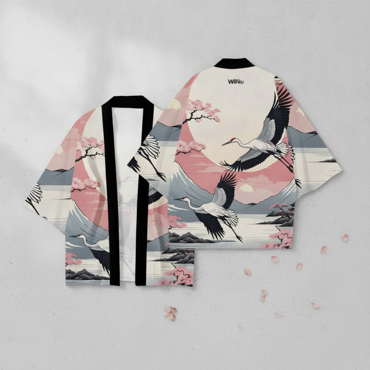 Kimono Court Polyester Motif "Oiseau" pour Homme et Femme