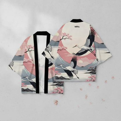 Kimono Court Polyester Motif "Oiseau" pour Homme et Femme