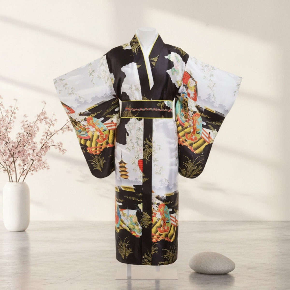 Kimono Japonais Femme Traditionnel en Satin Polyester - Taille Unique