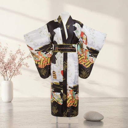 Kimono Japonais Femme Traditionnel en Satin Polyester - Taille Unique