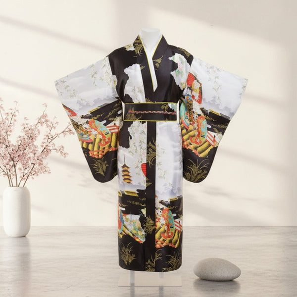 Kimono Japonais Femme Traditionnel en Satin Polyester - Taille Unique
