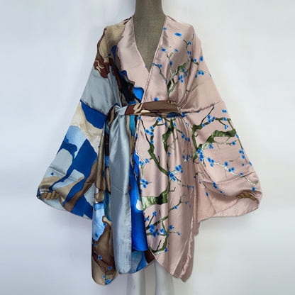 Kimono Long Imprimé Bohème Polyester Femme - Style Léger d'Été