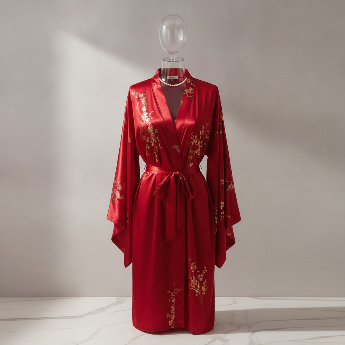 Kimono Long Satiné Imprimé pour Femme - Élégant et Léger