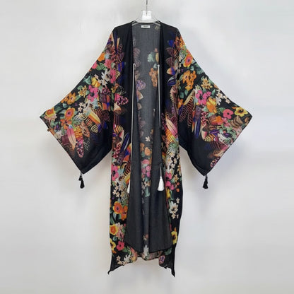 Kimono Long Bohème Femme Motif Floral "Coton Feeling" - Collection Été