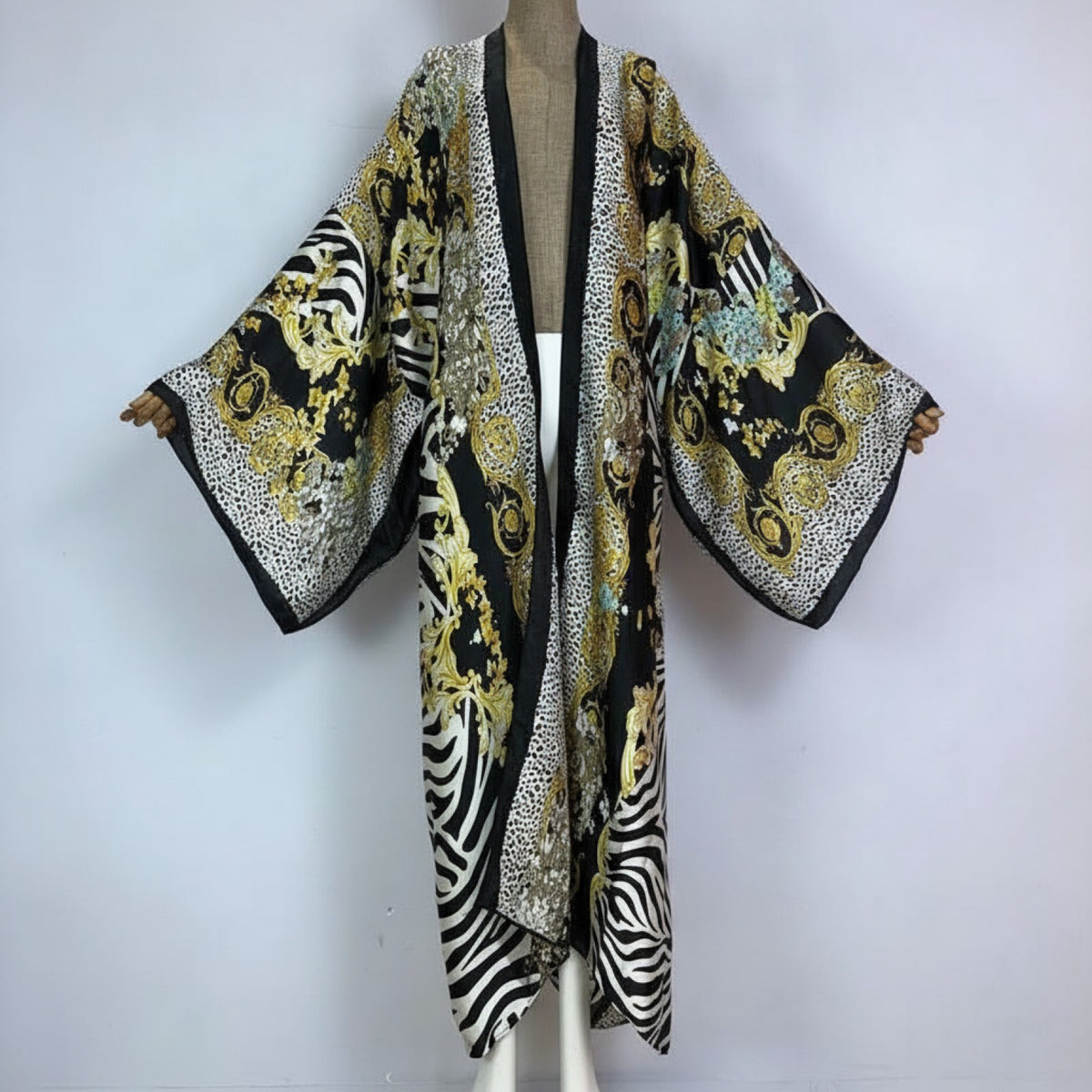 Kimono Long Femme Bohème – Cardigan Léger Imprimé Effet Soie