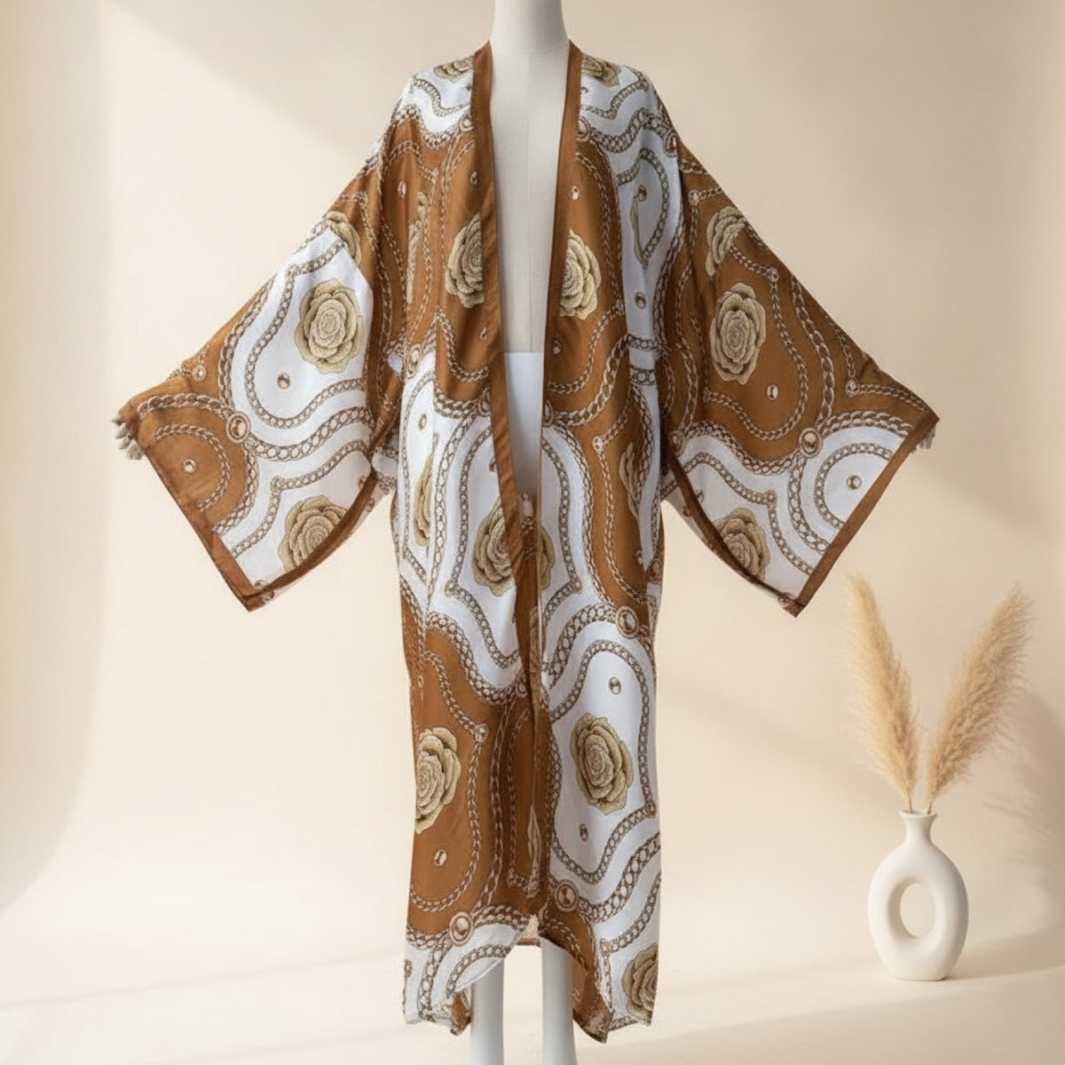 Kimono Long Bohème Imprimé Polyester Léger pour Femme