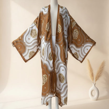 Kimono Long Bohème Imprimé Polyester Léger pour Femme