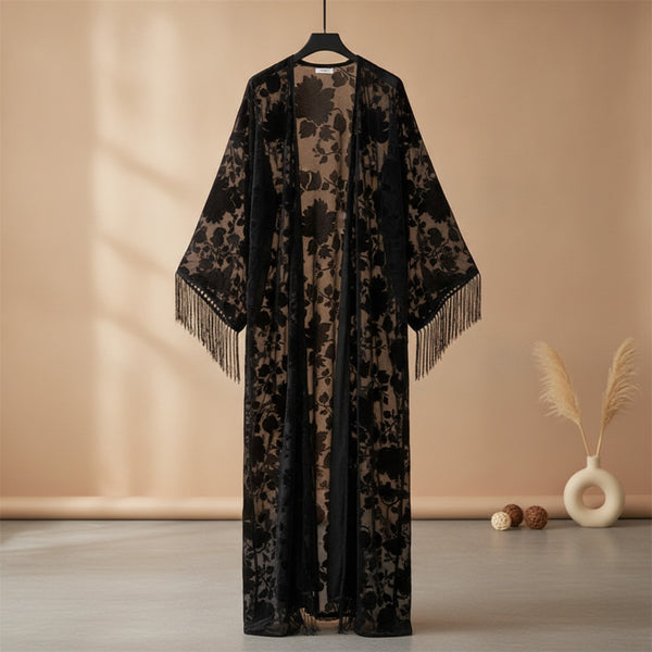 Kimono Long Imprimé Polyester pour Femme - Style Décontracté