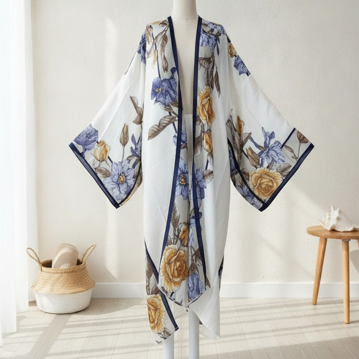 Kimono Long Bohème Imprimé Polyester Léger pour Femme