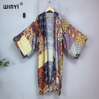 Kimono Long Bohème Imprimé Polyester Femme - Style Léger