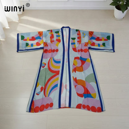 Kimono Long Bohème Imprimé Polyester Femme - Collection Été 2024