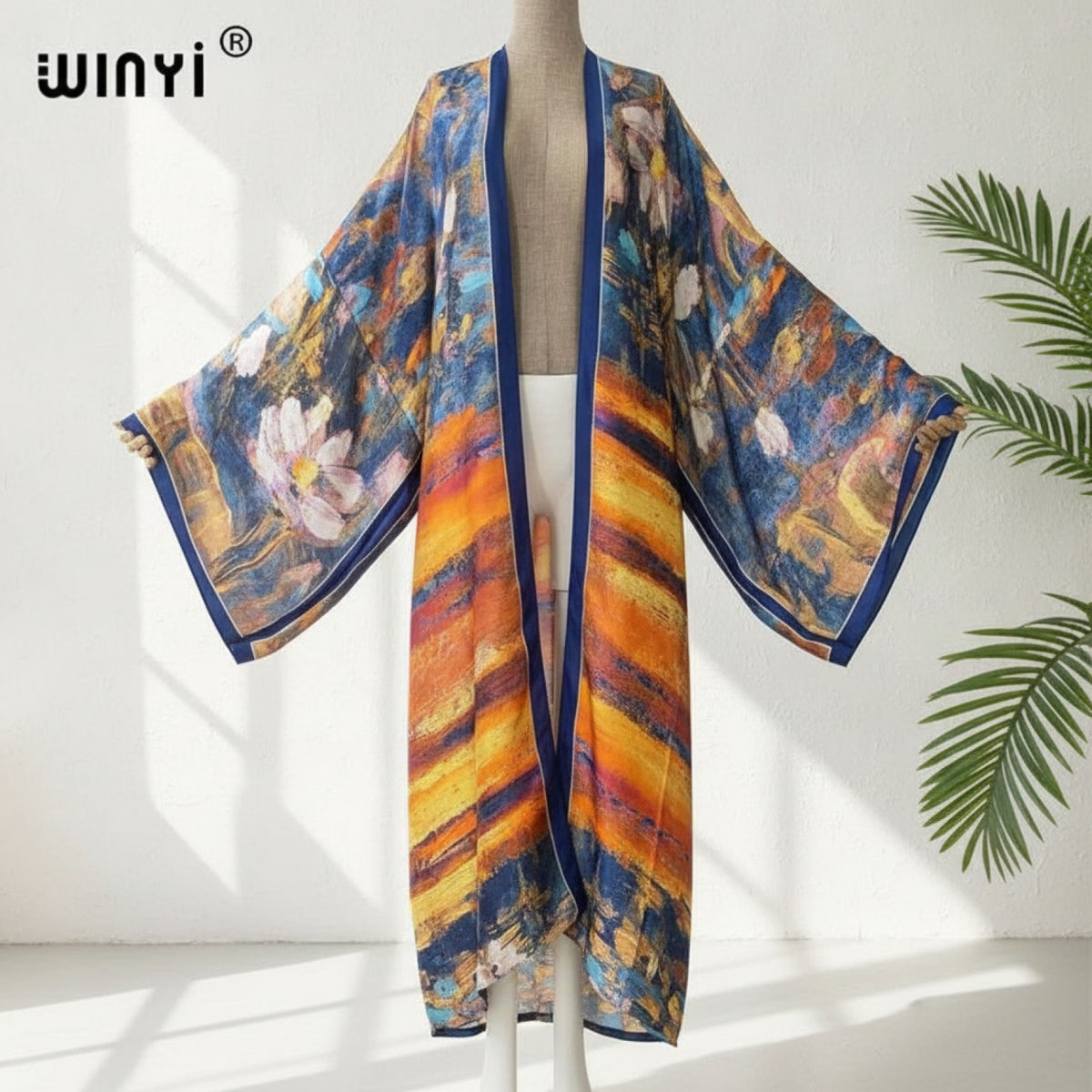 Kimono Long Femme Style Bohème Imprimé Polyester Léger