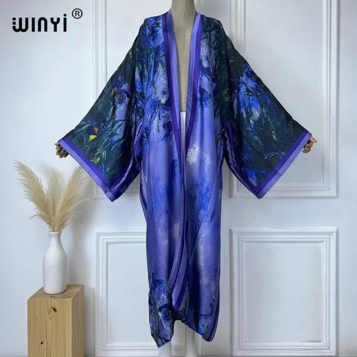 Kimono Long Bohème Imprimé "Silk Feeling" Femme - Polyester Léger