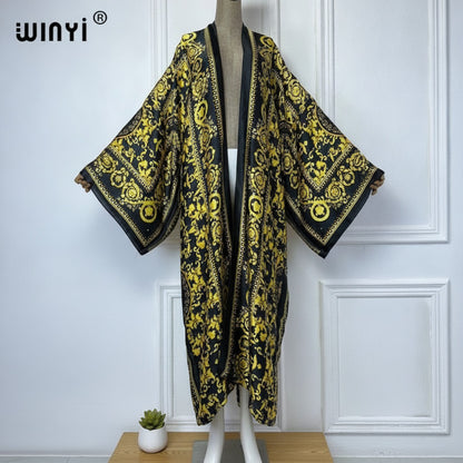 Kimono Long Bohème Imprimé Polyester Femme - Style Été Léger