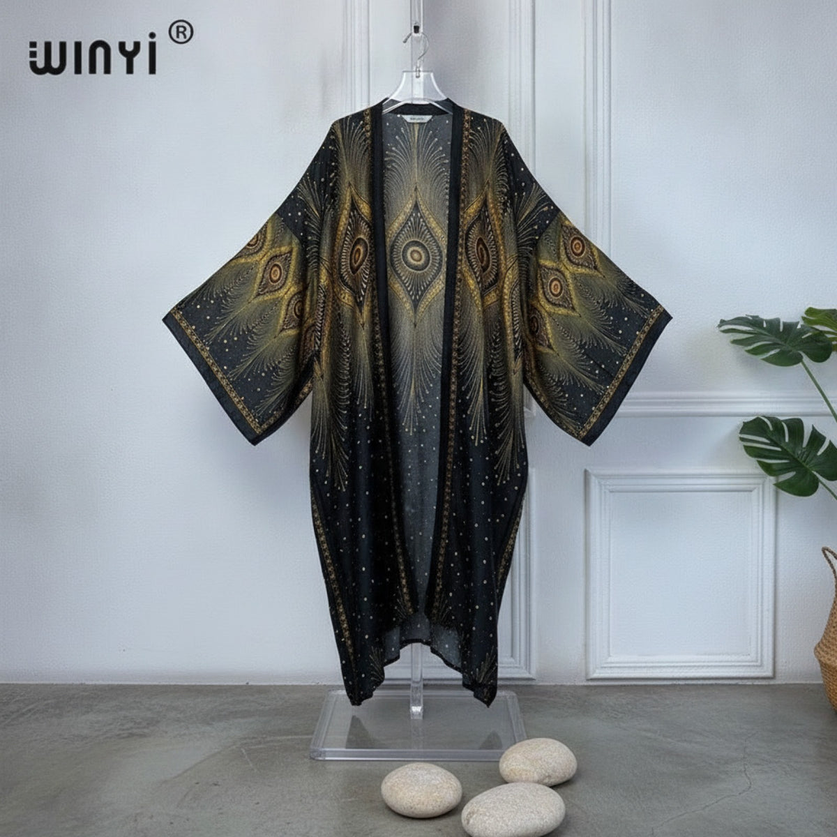Kimono Long Bohème Imprimé Polyester Femme - Style Léger Été 2024