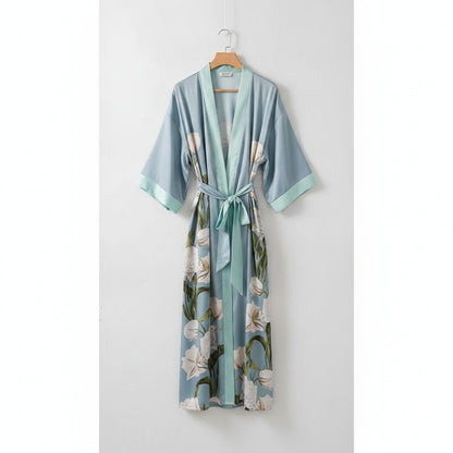 Kimono Long Fleuri en Satin Noir pour Femme - Style Lounge & Chic