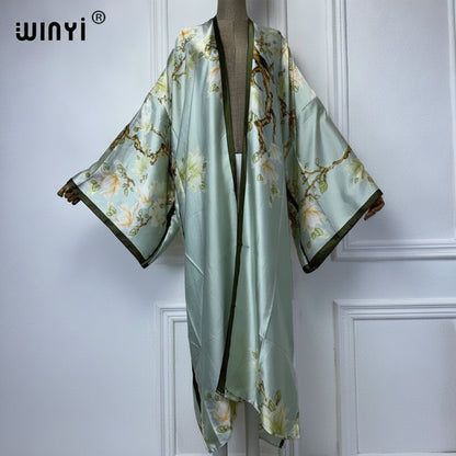 Kimono Long Fleuri Bohème en Polyester - Style Été Léger