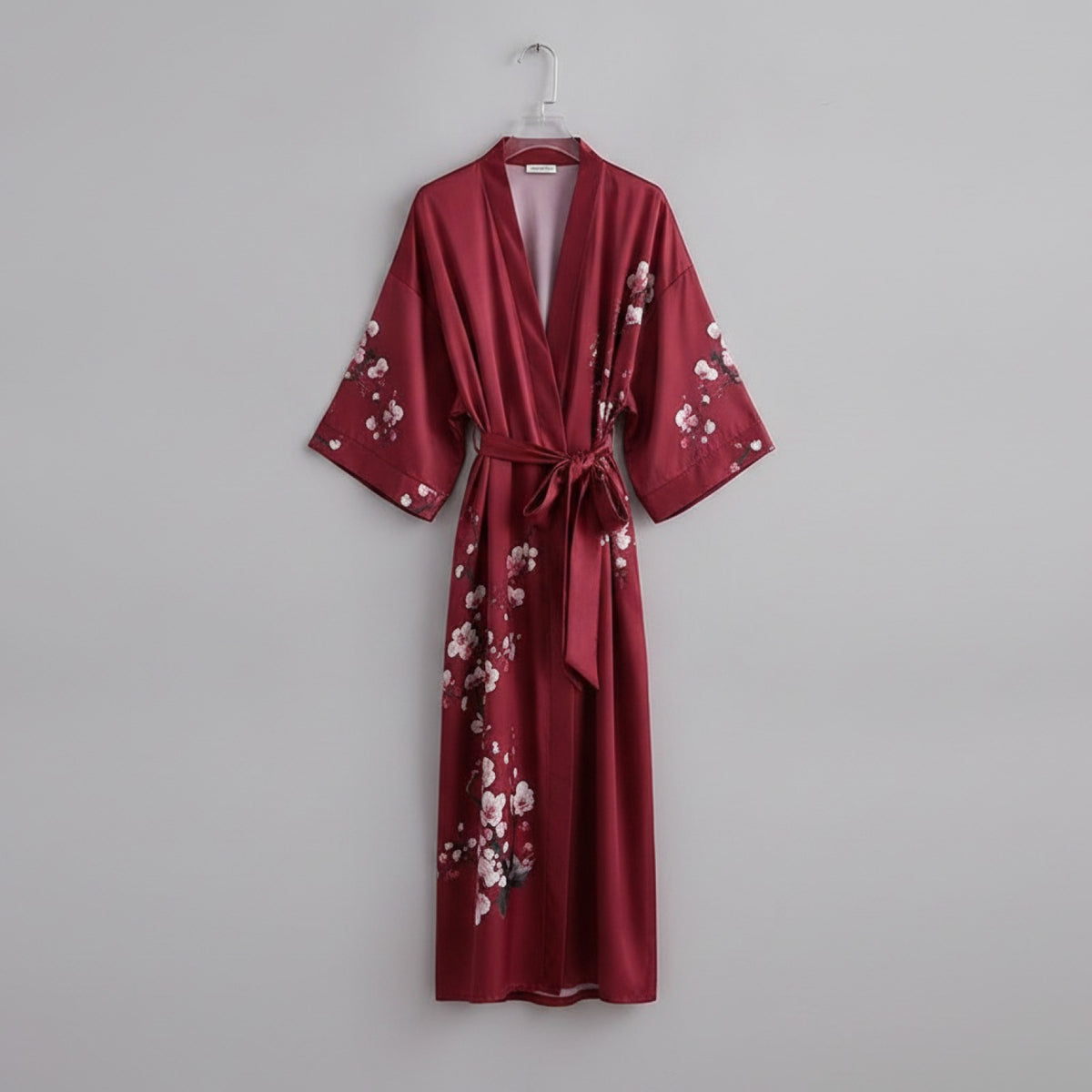 Kimono Long Satiné Fleuri Femme - Confort & Élégance