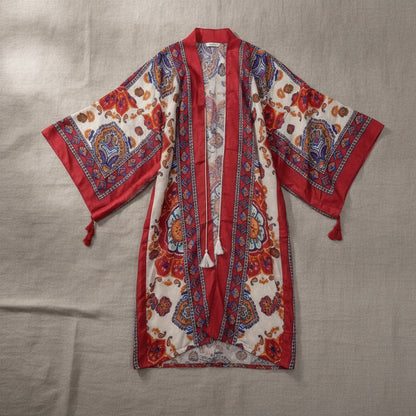 Kimono Long Bohème Femme Imprimé Fleuri Style Été