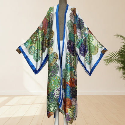 Kimono Long Bohème Imprimé Polyester Femme - Style Léger et Fleuri