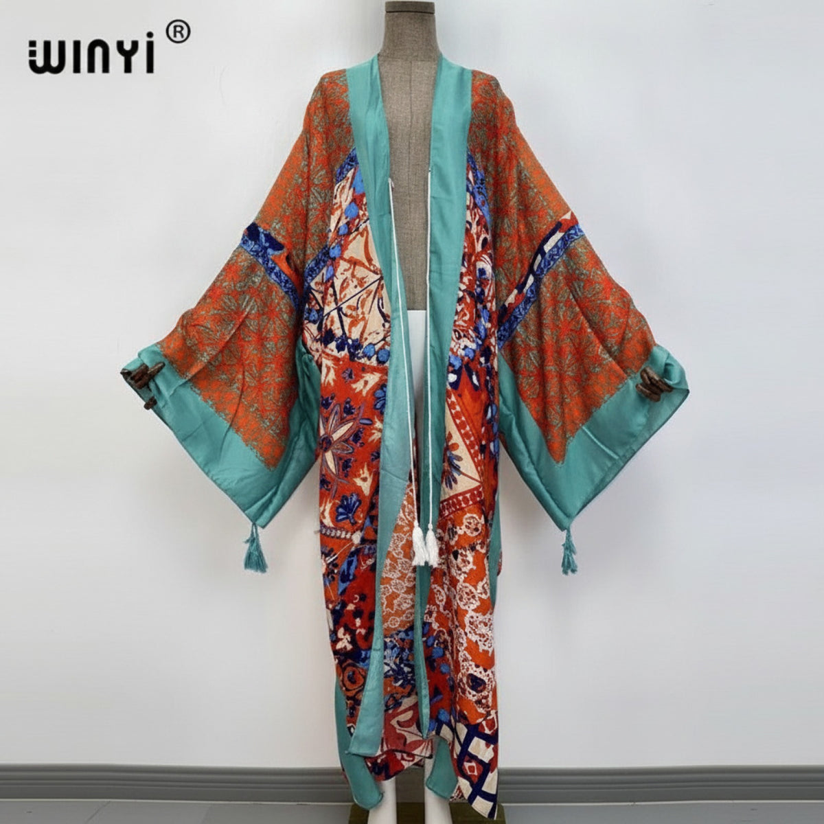 Kimono Long Bohème Femme - Motif Ethnique Imprimé Main