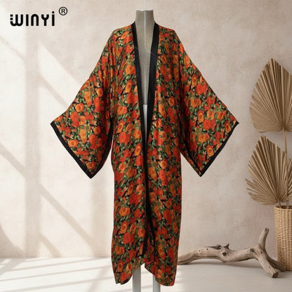 Kimono Long Bohème Imprimé Polyester "Silk Feeling" - Collection Été 2024