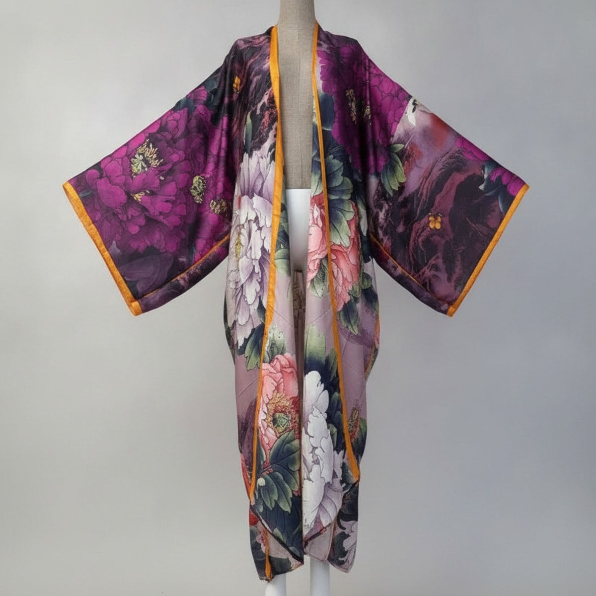 Kimono Long Bohème Imprimé Polyester Femme - Style Léger et Fleuri