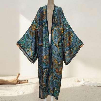Kimono Long Bohème Imprimé Polyester Femme - Style Léger et Fleuri