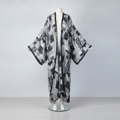 Kimono Long Femme Bohème – Cardigan Imprimé Léger Taille Unique