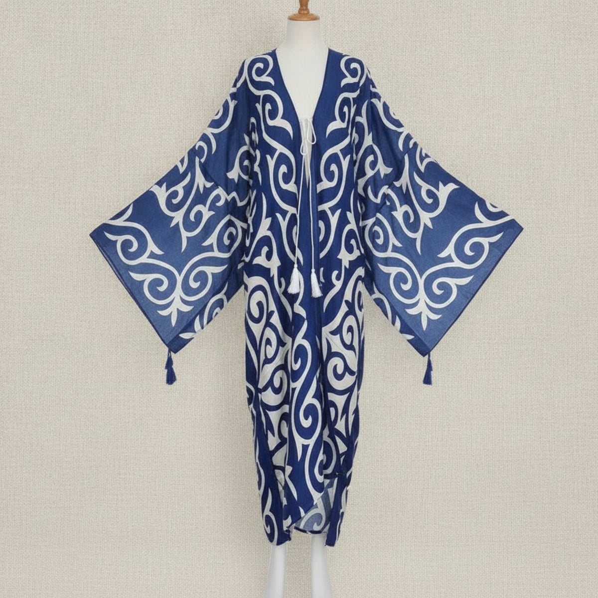 Kimono Long Bohème Femme Imprimé Fleuri Manches Chauve-Souris