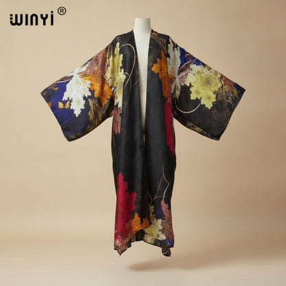 Kimono Long Fleuri Bohème Femme - Polyester Léger Imprimé