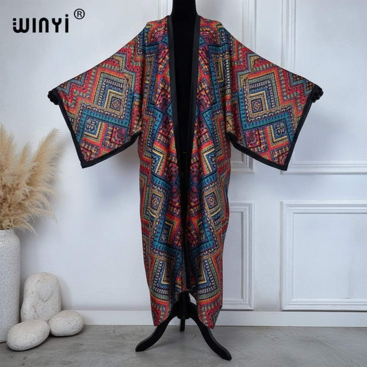 Kimono Long Femme Style Bohème Imprimé Polyester Léger