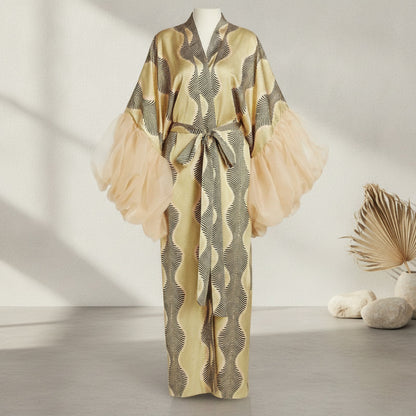 Kimono Long Femme Style Africain Motif Ethnique Polyester