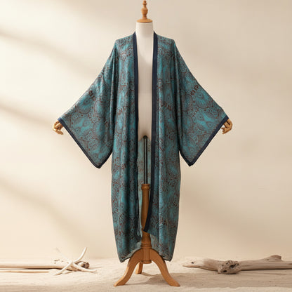 Kimono Long Femme Bohème – Cardigan Léger Imprimé Style Plage
