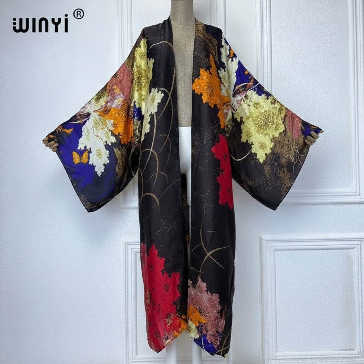 Kimono Long Imprimé Bohème Polyester Femme - Style Été Léger
