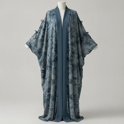Kimono Long Abaya Femme Style Casual Polyester Bleu Taille Unique